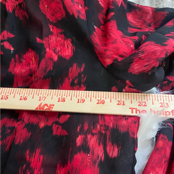 Chico's Sz 2 Red and Black Floral Sheer Blouse - Picture 7 of 12